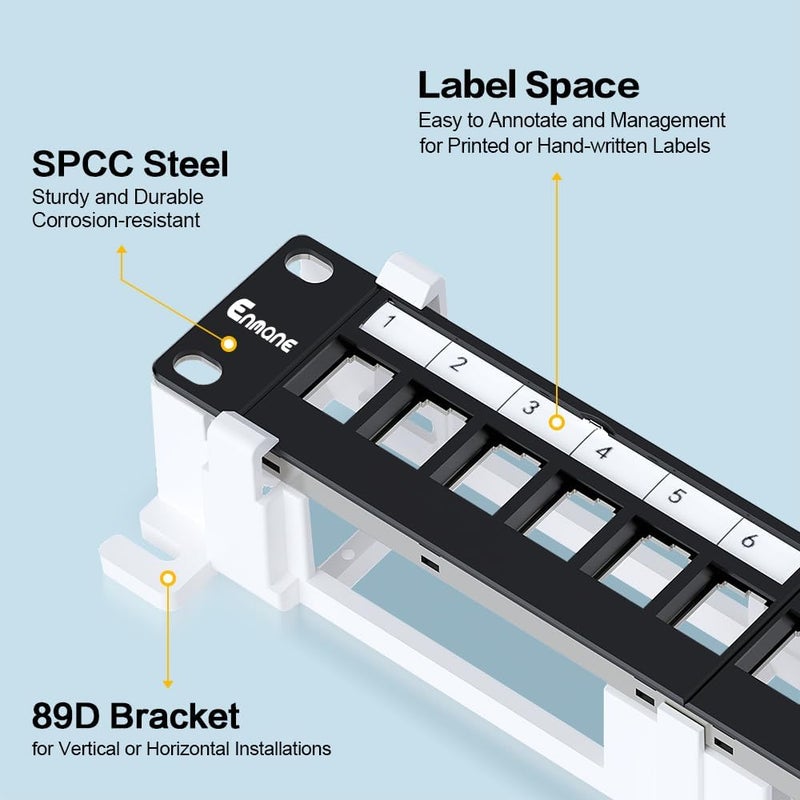 Enmane 12 Port Blank Keystone Patch Panel Wall Mount 10inch with 89D Bracket Ethernet Patch Panel - Image 2